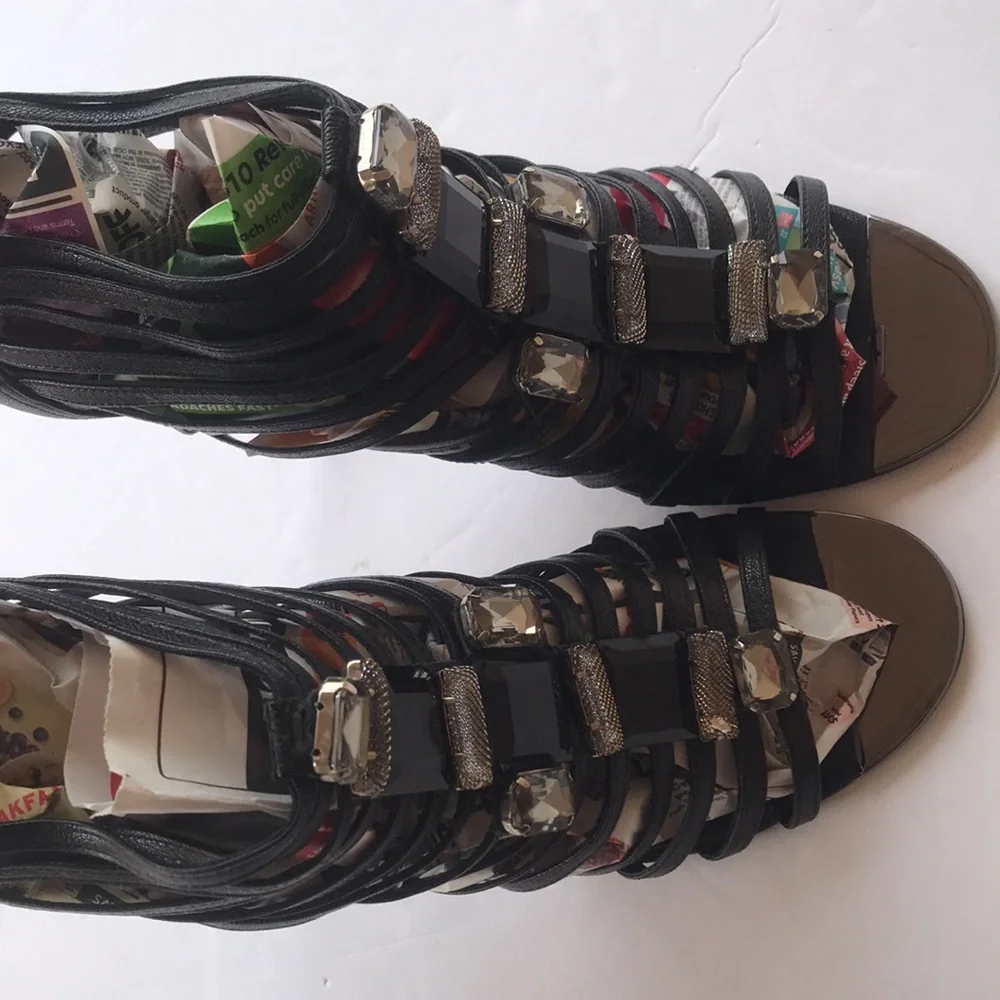 Tory Burch Black Sandals Heels Crystal Stiletto High Designer Gem Sparkle 9 Cute